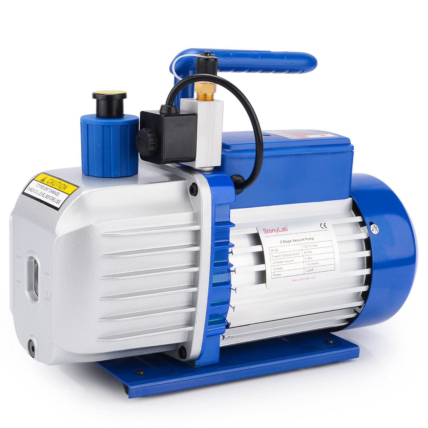 Stonylab 5 CFM 2-Stage Rotary Vane Vacuum Pump with Solenoid Valve - Professional HVAC AC Refrigerant Recovery & Recharging System for Automotive & Home Air Conditioning Repair