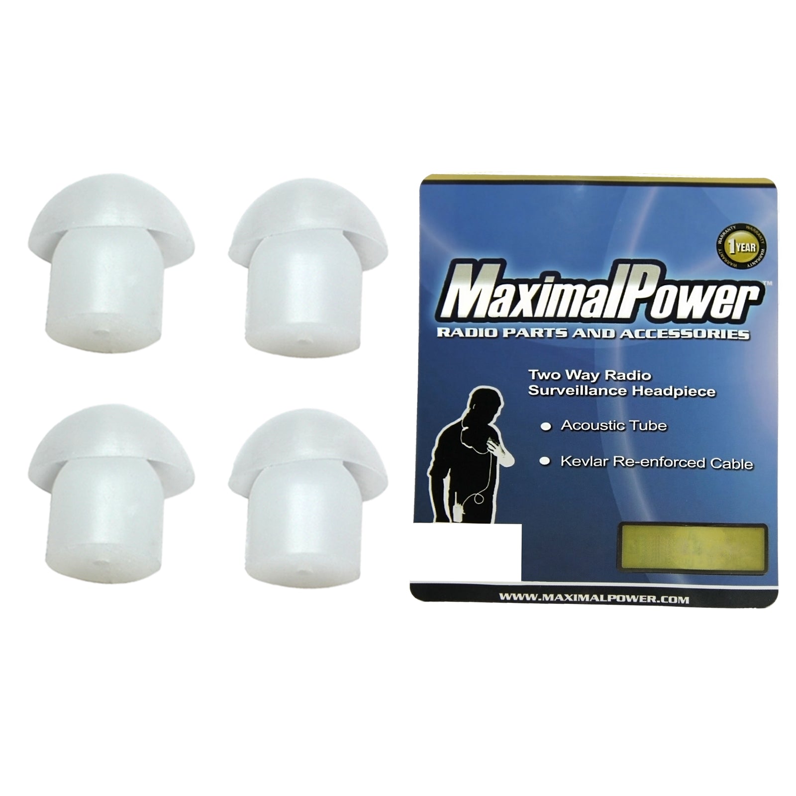 Clear Silicone Mushroom Ear Tips for Two-Way Radios & Walkie Talkies - Noise Isolating Earbuds with Acoustic Tube - Perfect for Security, Construction & Outdoor Communication