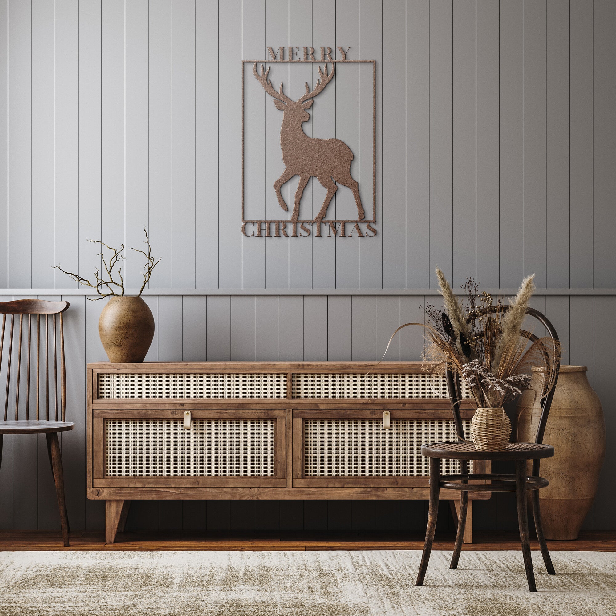 Merry Christmas Metal Wall Art Decor - Holiday Steel Seasonal Home Decor for Living Room, Bedroom & Office