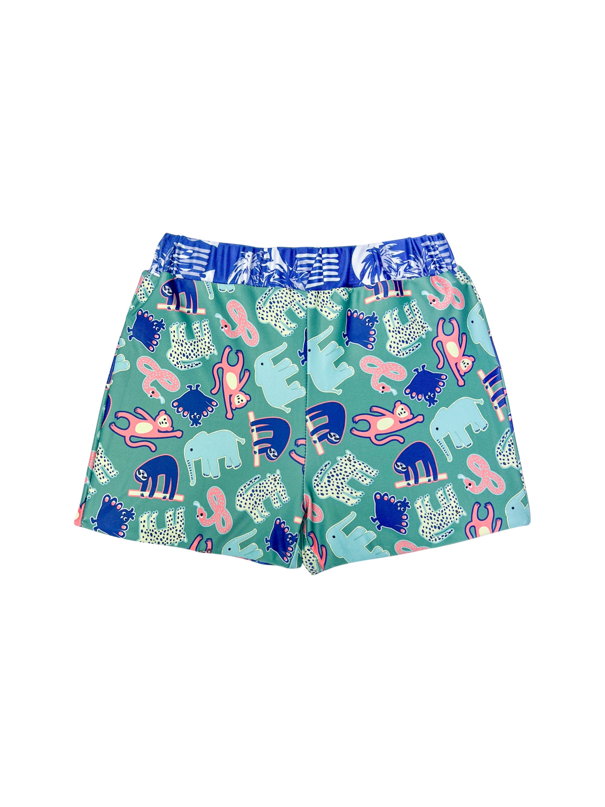Echo Kids' Unisex Reversible Swim Shorts - Palmscape & Jungle Mingle Print - Quick Dry Swimwear for Boys & Girls - Perfect for Beach, Pool & Summer Water Activities