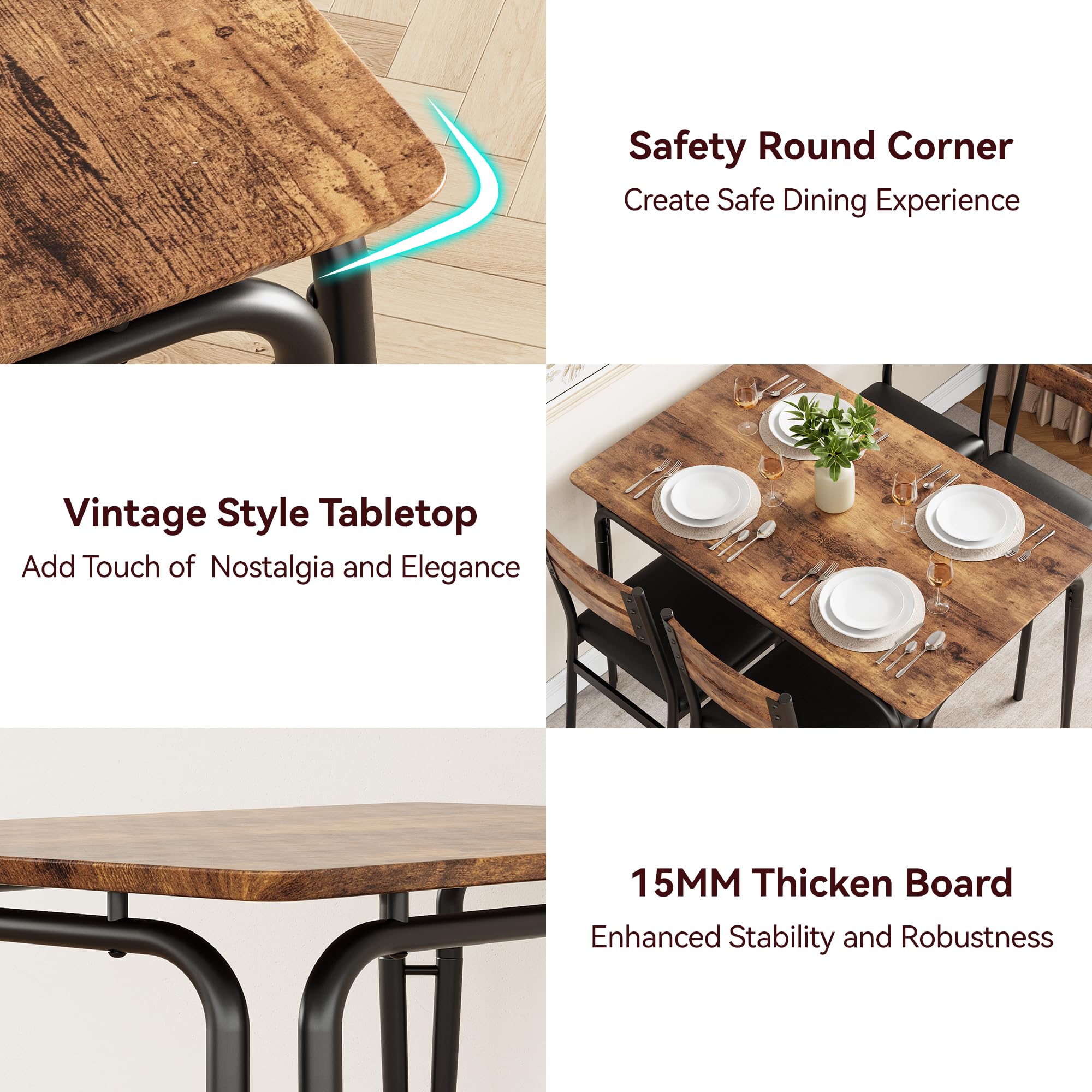 Modern 5-Piece Dining Table Set for 4 - Kitchen & Dining Room Table with Chairs, Rectangular 4-Seater Dinette Furniture for Small Spaces, Apartments & Home Offices - Perfect for Family Meals, Entertaining Guests & Compact Living Areas