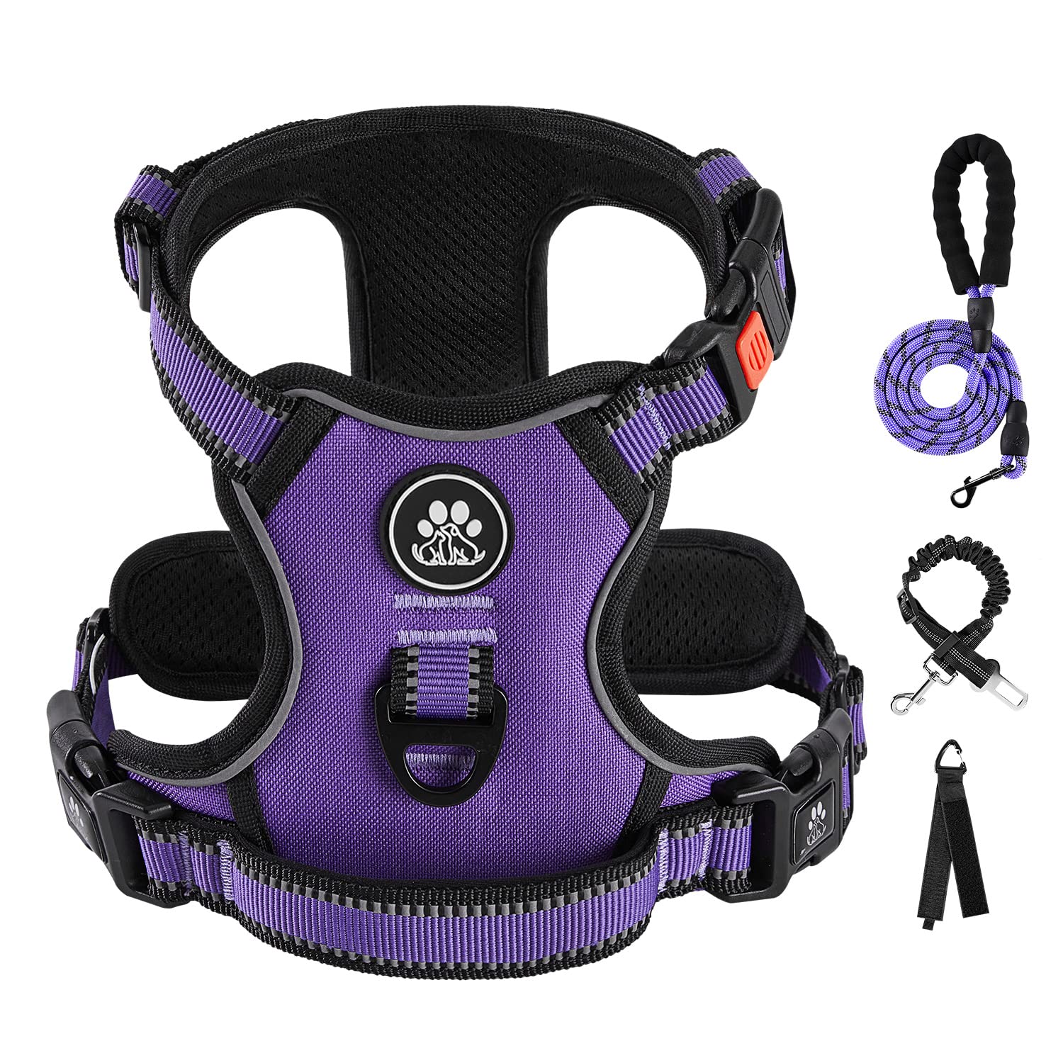 **IVY&LANE No-Pull Dog Harness for Small Dogs - Adjustable Pet Vest with Leash, Safety Belt & Storage Strap - 360° Reflective Strips & Soft Handle (Purple, XS) - Perfect for Walking, Training & Nighttime Safety**