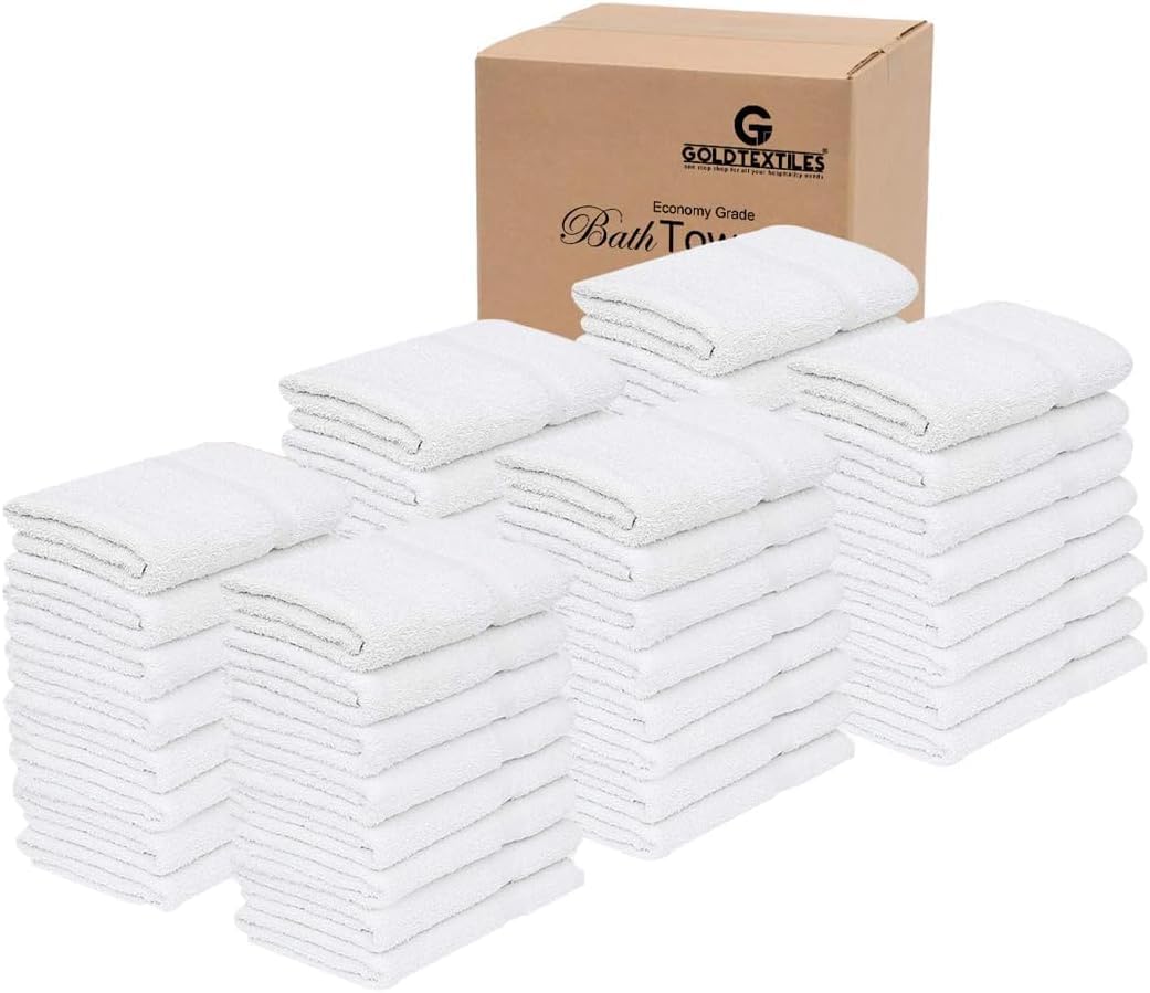 Premium Bulk White Bath Towels 120 Pack - 22x44 Inches, Lightweight & Easy Care for Hotels, Gyms, Spas & Home Use - GOLD TEXTILES Economy Cotton Towels