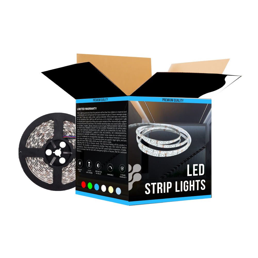 12V Flexible LED Strip Lights with DC Connector - 126 Lumens/ft, SMD5050, IP65 Waterproof - Perfect for Home Decoration, Under Cabinet Lighting, and DIY Projects