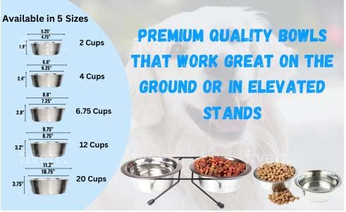 Premium 4-Pack Stainless Steel Dog Bowls - 2 Cup Capacity, Durable & Rust-Proof Pet Food and Water Dishes - Perfect for Elevated Feeders, Travel, Home Use, and Outdoor Adventures