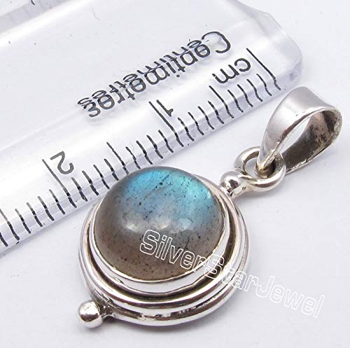2.8ct Solid Sterling Silver Labradorite Cabochon Pendant Necklace - 1