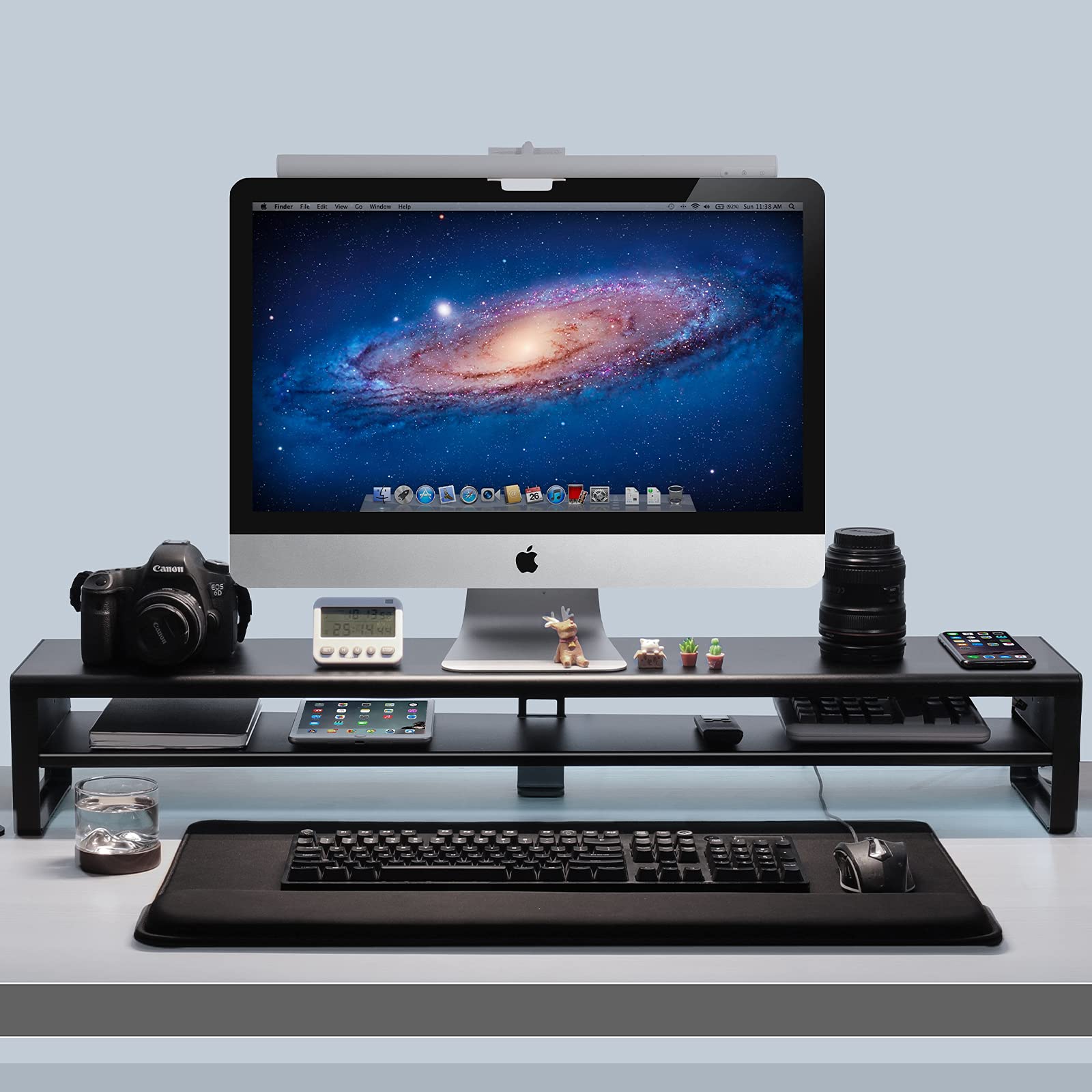 Vaydeer 2-Tier Dual Monitor Stand with Wireless Charging & USB 3.0 Hub - Aluminum Monitor Riser for PC, Laptop, TV - Space Saving Desk Organizer for Home & Office Workspace