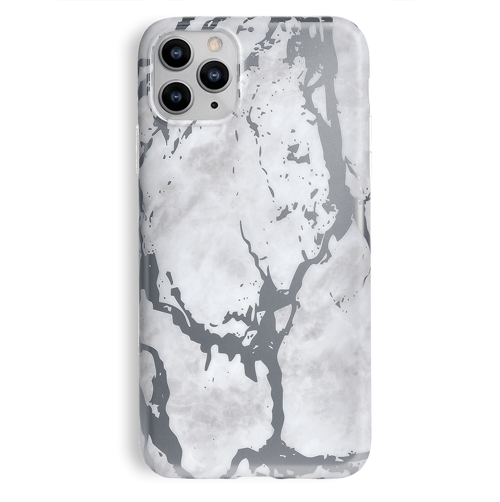 Elegant White Marble with Silver Chrome iPhone Case - Premium Protective Cover for iPhone 13/14/15 Pro Max | Slim Fit, Shockproof, Stylish Design for Everyday Use & Special Occasions