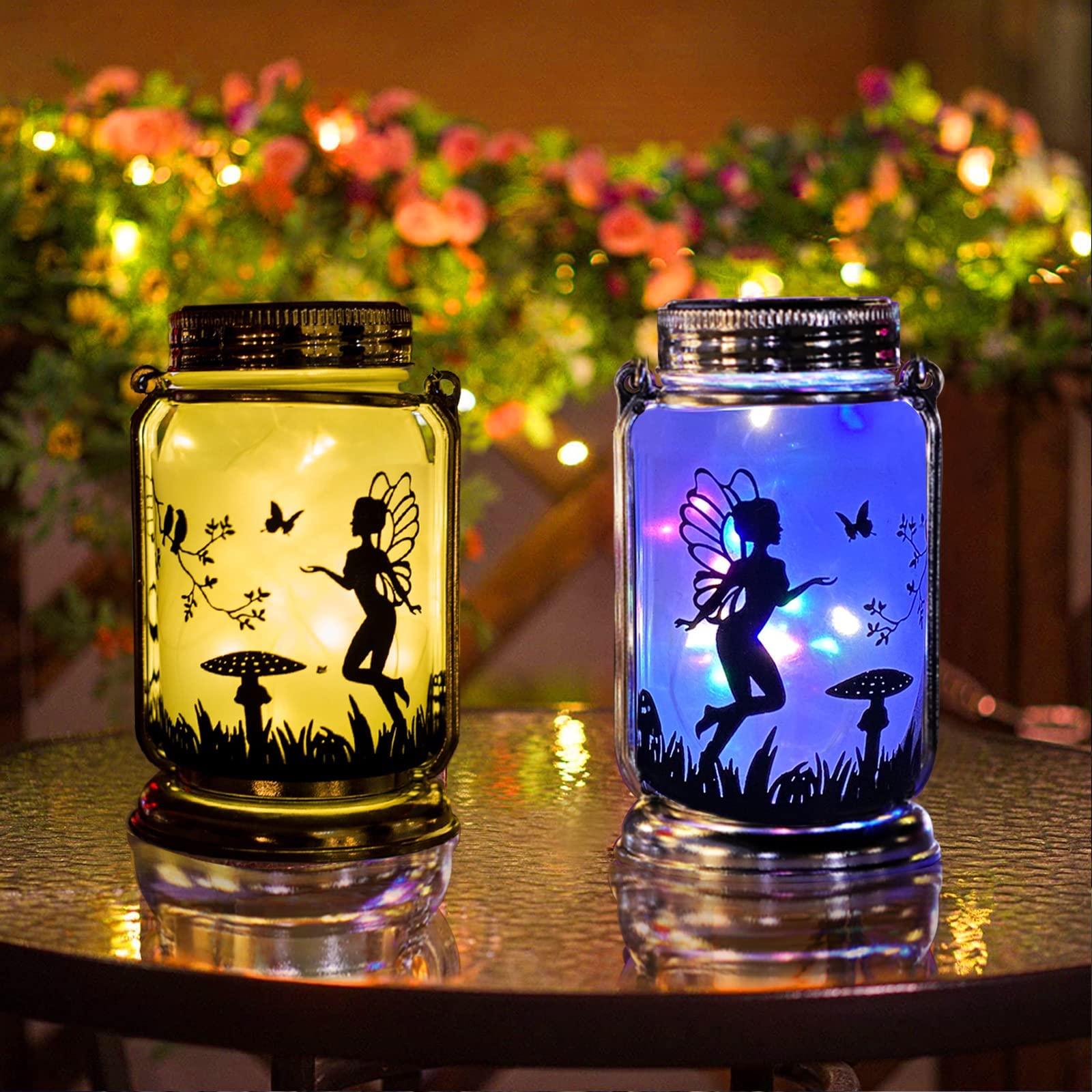 ANGMLN Solar Powered Romantic Rose in Glass Mason Jar - 2 Pack Enchanted Rose Gift Set with LED Lights, Forever Flower for Valentine's Day, Wedding, Anniversary & Home Decor | Perfect for Romantic Nights, Table Centerpieces and Special Occasion Gifts