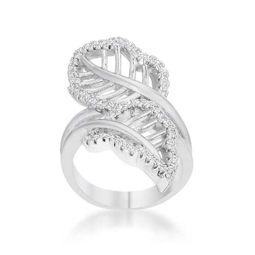 0.4ct Cubic Zirconia Rhodium-Plated Leaf Wrap Ring for Women - Elegant Fashion Jewelry Gift for Wedding, Party & Everyday Wear