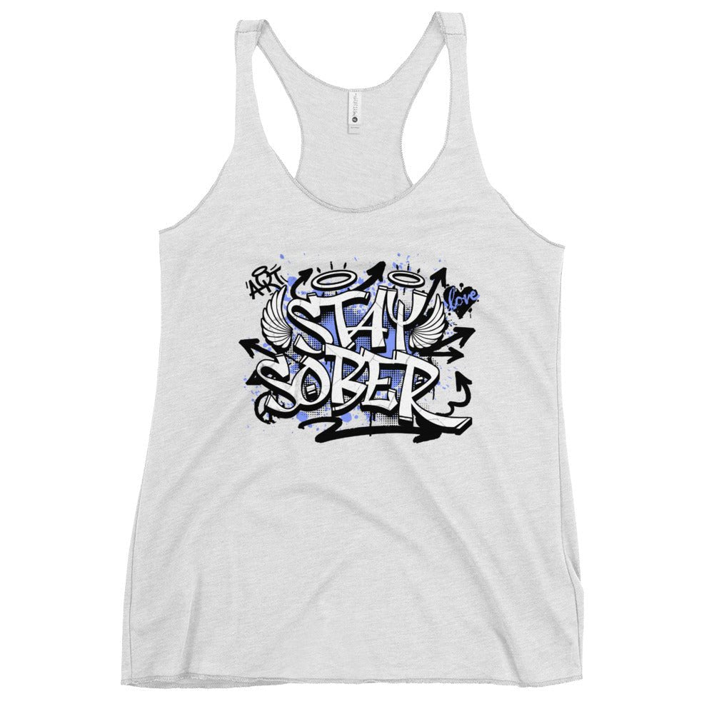 Stay Sober Women's Racerback Tank Top - Blue Inspiration - Gym Workout & Yoga Apparel