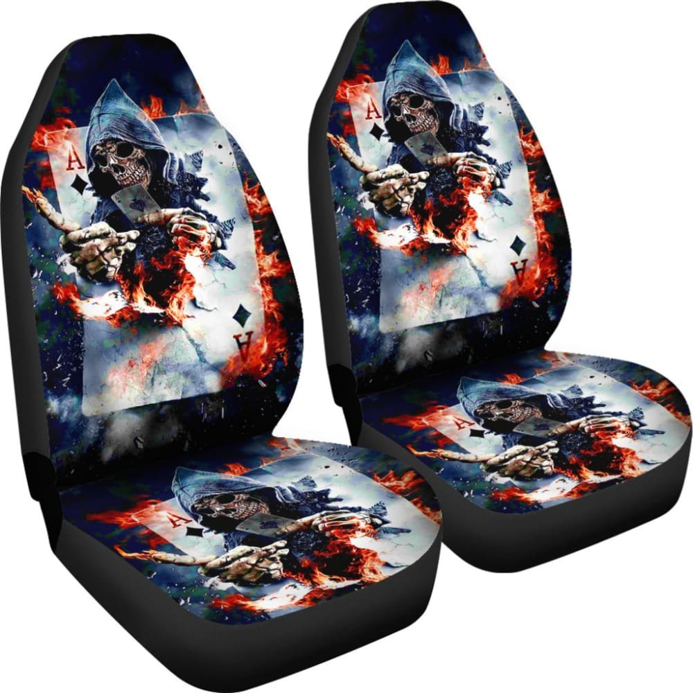 2 Pcs Skull Car Seat Covers - Grim Reaper Design for Halloween & Gothic Decor - Perfect for Cars, Trucks & Motorcycles