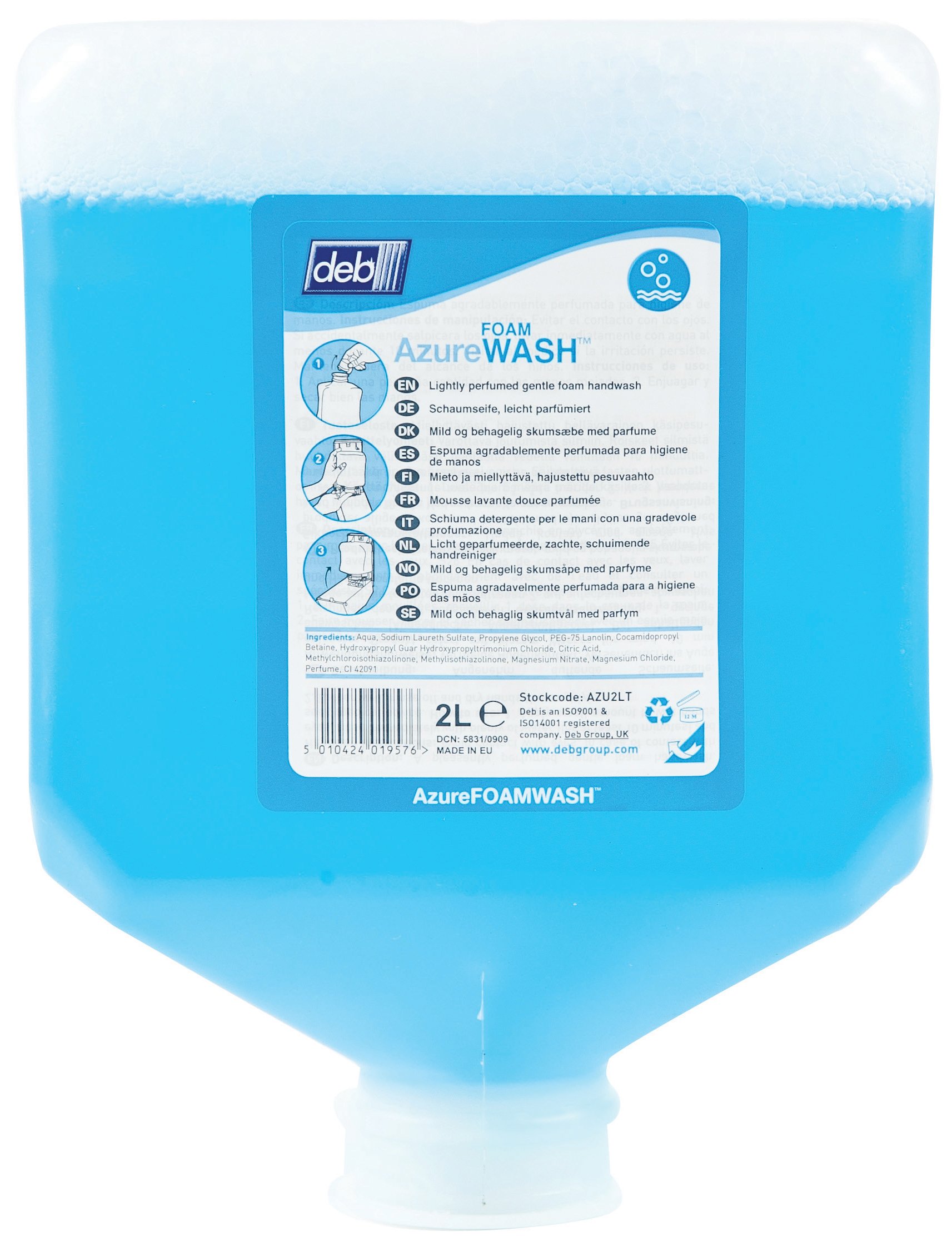 DEB 2L Fresh Foam Soap Refill - Antibacterial Hand Soap Dispenser Refill for Kitchen, Bathroom & Office - Eco-Friendly Liquid Soap Solution