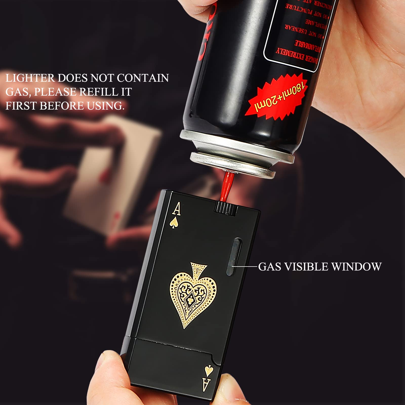 Yeuligo 2 Pack Double Flame Butane Torch Lighter Refillable - Adjustable Jet Flame with Visible Fuel Window - Classic Pocket Lighter for Men & Women (Ace Black) - Perfect for Cigars, Candles, Camping & Outdoor Use
