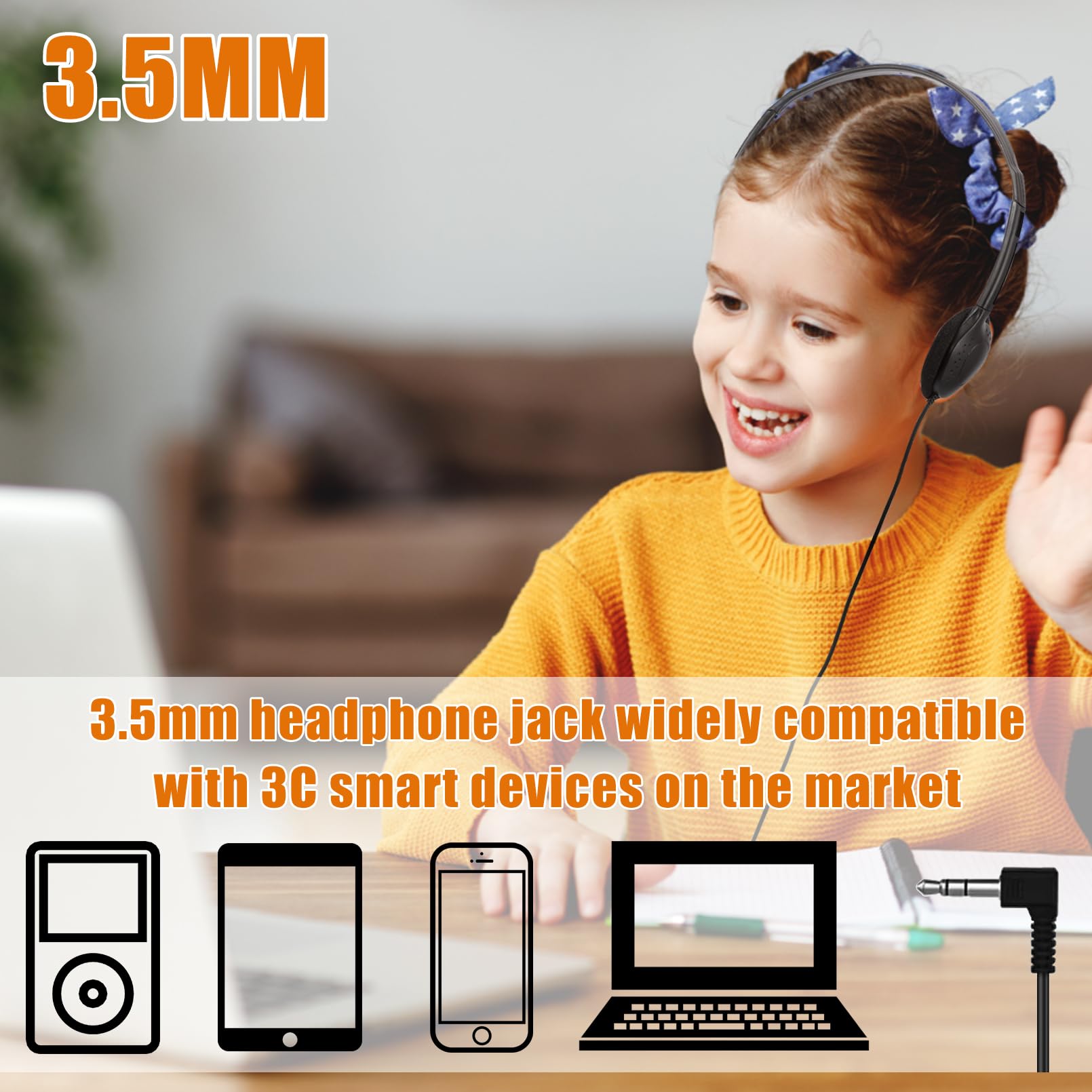 30 Pack Bulk Classroom Headphones for Kids & Students - Adjustable Headphones with 3.5mm Jack for School, Library & Online Learning (Black) - Perfect for Classrooms, Homeschooling & Computer Labs