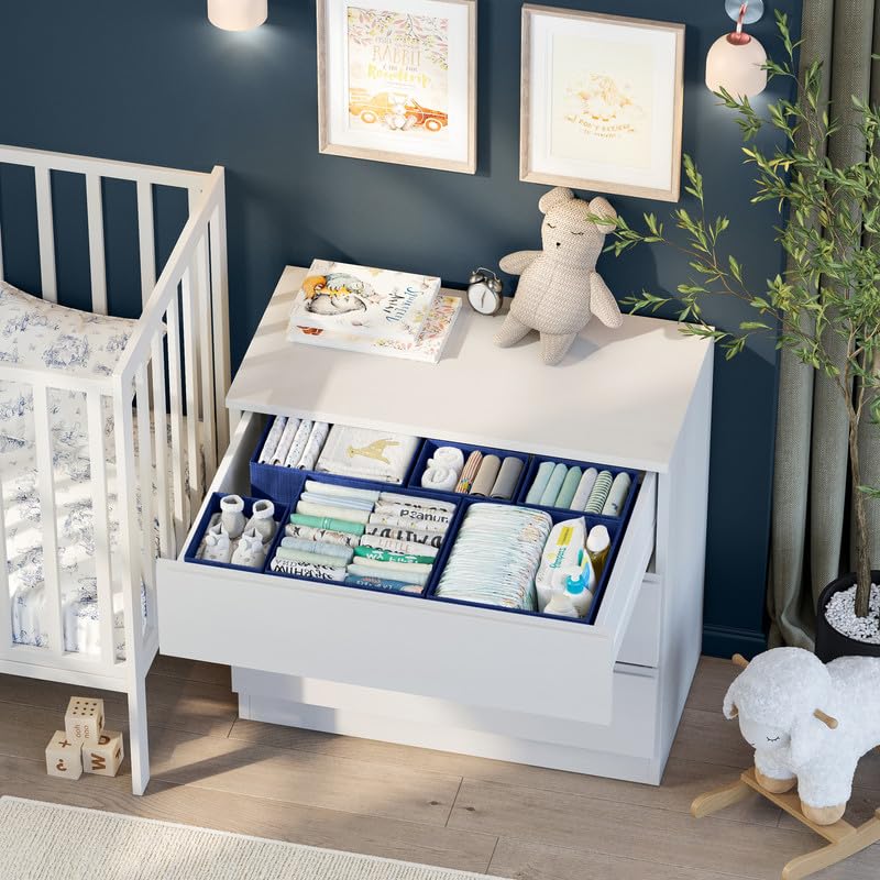 12-Piece Navy Drawer Organizer Set for Baby Clothes - Nursery Dresser Organizers, Closet Storage & Bedroom Organization | Perfect for Newborn Wardrobe, Toddler Clothing & General Home Organization