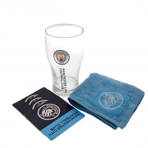 Official Manchester City FC Mini Bar Set - 4-Piece Football Fan Gift Set for Home & Game Day Decor - Perfect for Sports Lovers & Man City Supporters