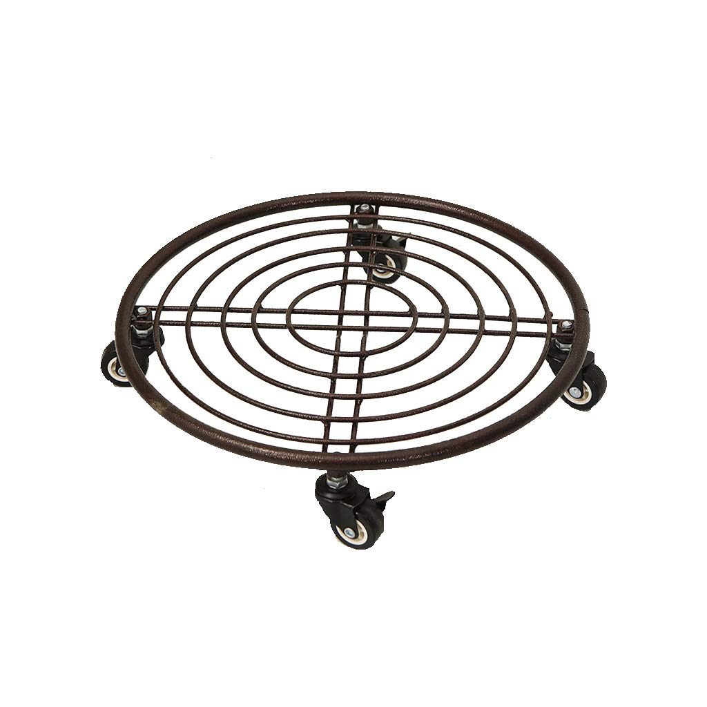 **XYSQ 4-Wheel Rolling Flower Pot Stand - 40cm Metal Plant Caddy with Saucer for Indoor & Outdoor Potted Plants - Mobile Garden Rack for Patio, Balcony, and Home Decor (Brown)**