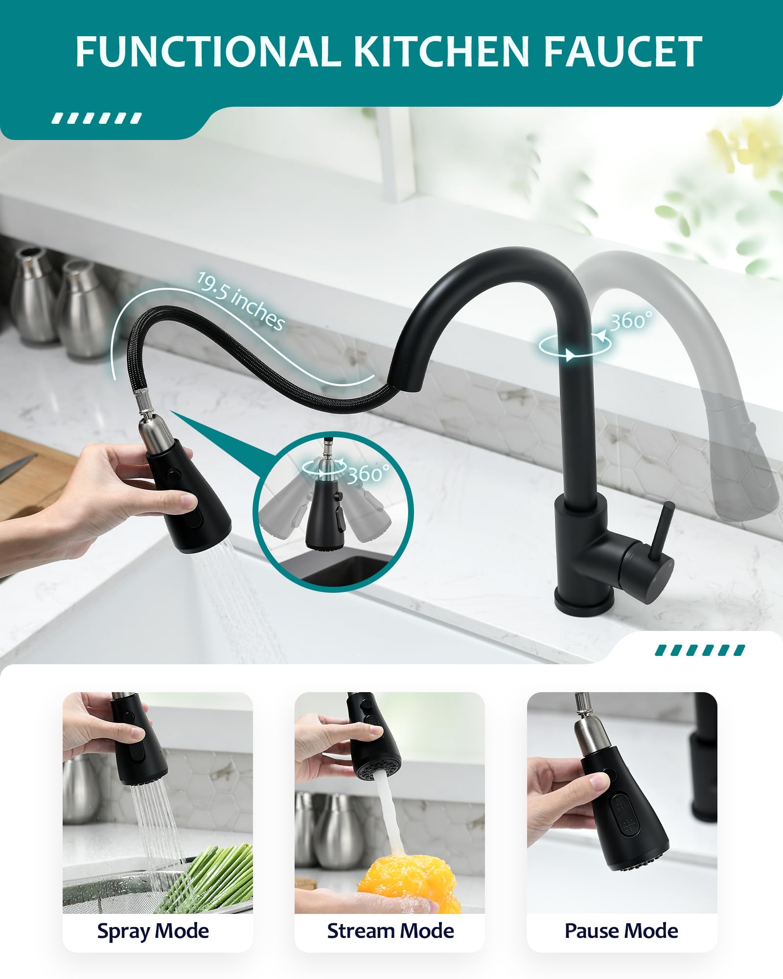 Stainless Steel Single Handle Pull Down Kitchen Faucet with Sprayer - Matte Black RV Sink Faucet for Kitchen & Laundry | Perfect for Small Spaces, Campers & Mobile Homes