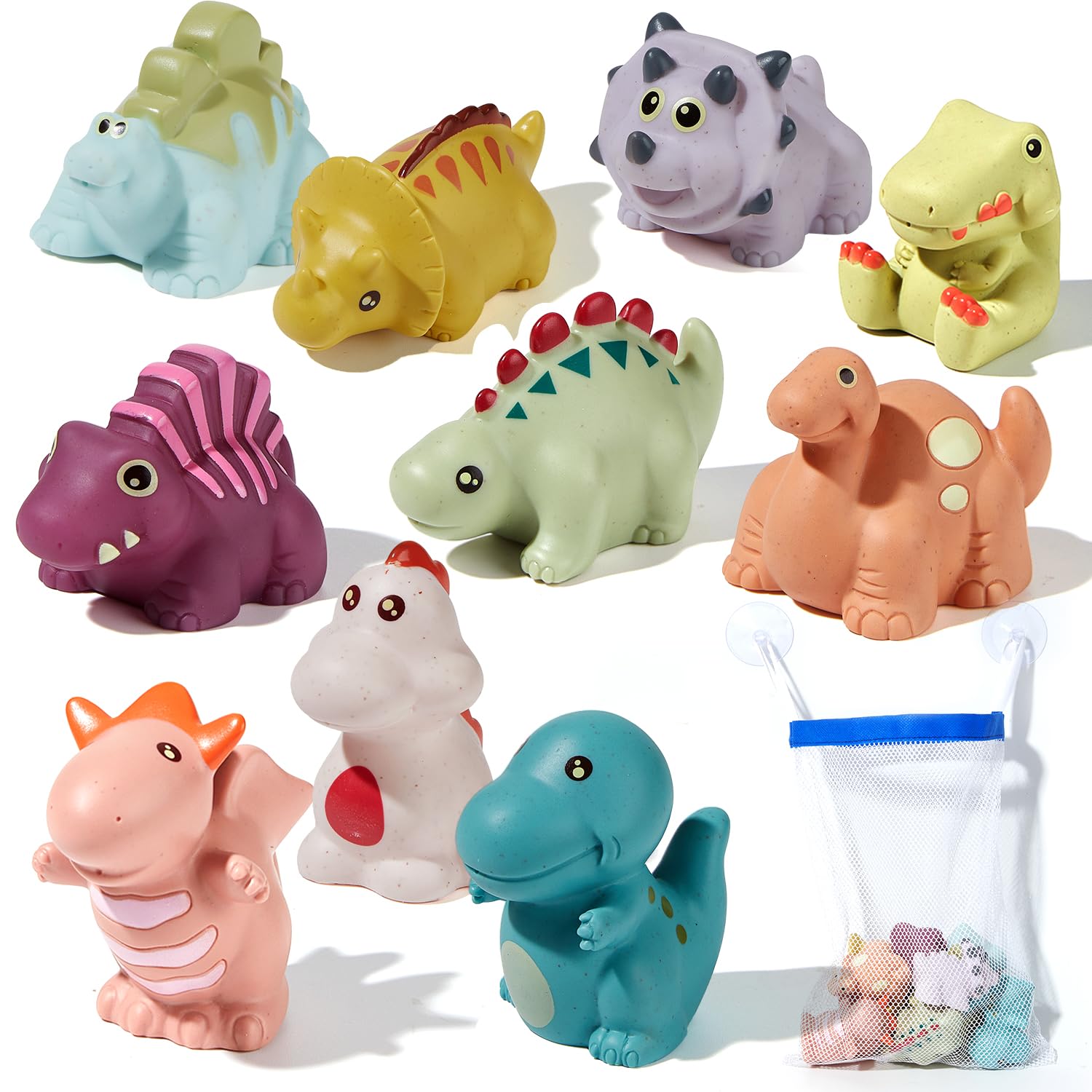 AMCHSURI 9-Pack Mold Free Baby Bath Toys for Toddlers 1-3 Years & Infants 6-18 Months - No Hole Dinosaur Bathtub Toys for Safe Splashing Fun - Perfect Bath Time Sensory Toys for Kids & Baby Shower Gifts