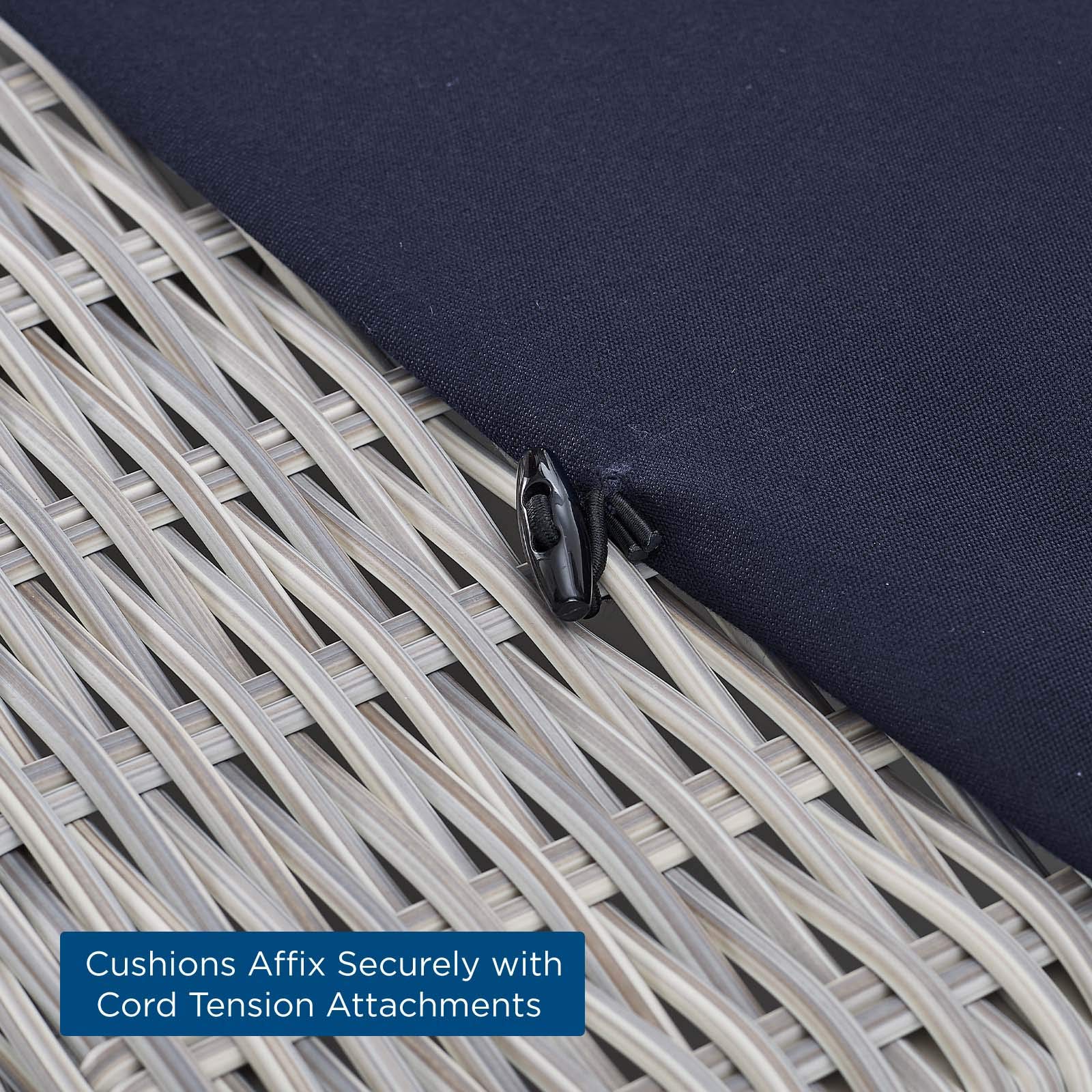 Modway Conway Sunbrella Outdoor Patio Wicker Rattan Round Corner Chair - Light Gray Navy - Weather-Resistant Lounge Chair for Poolside, Garden & Backyard Relaxation