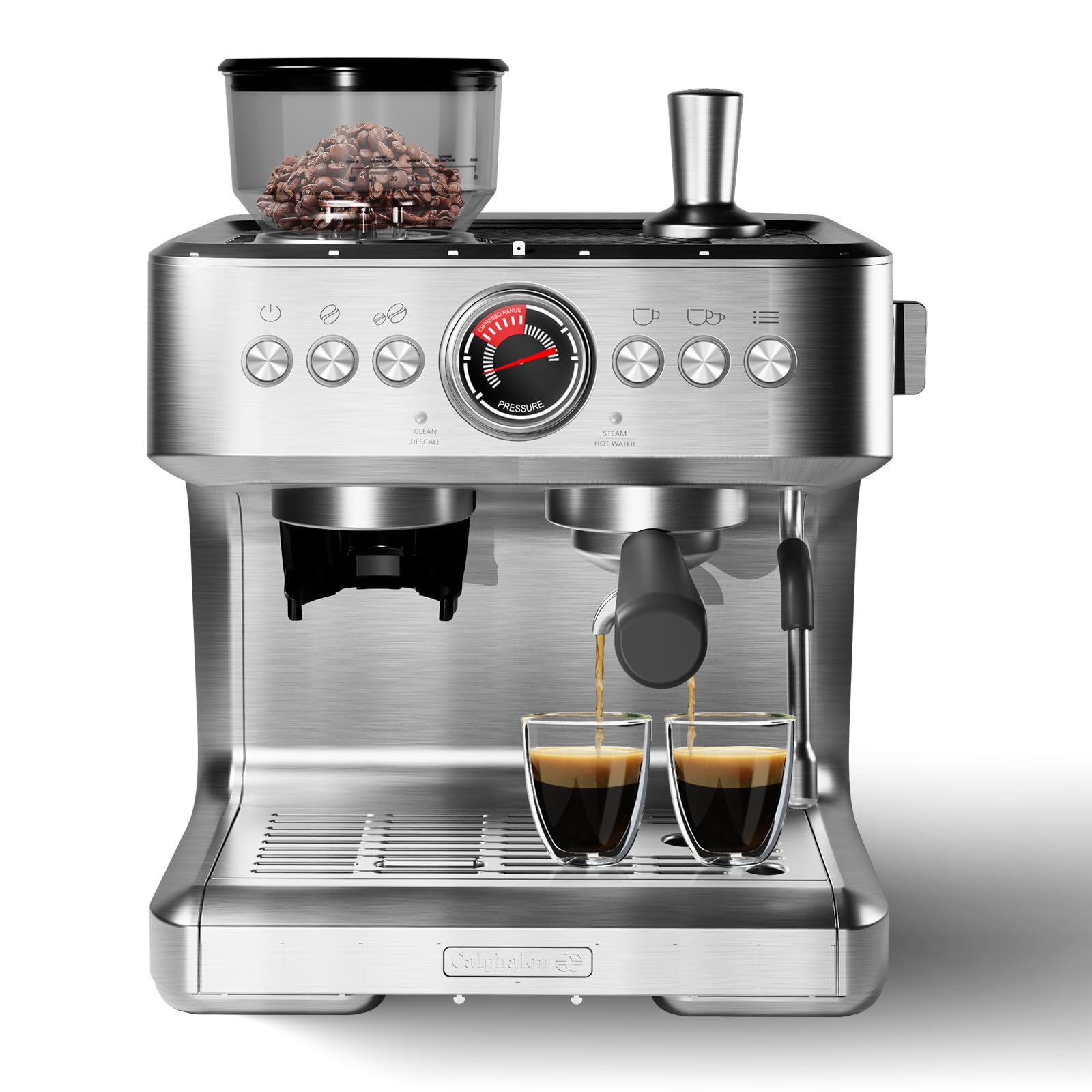 20 Bar Professional Espresso Machine with Built-in Grinder & Milk Frother - 96oz Removable Water Tank for Cappuccino, Latte & Espresso - Perfect for Home Baristas & Coffee Shops (Slivery)