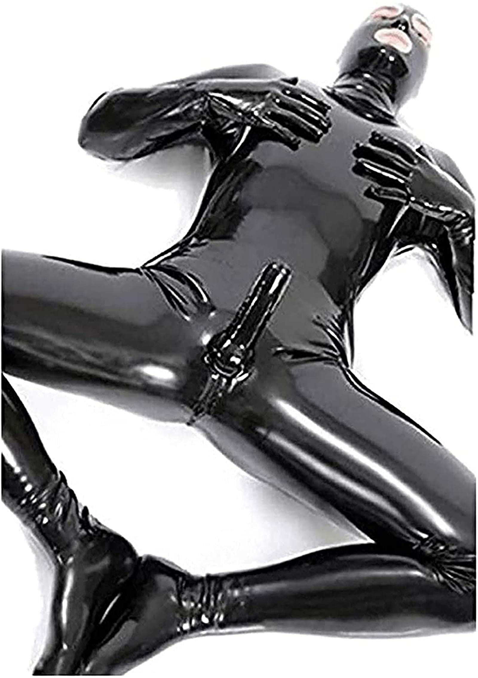 Men's Shiny PVC Wet Look Latex Catsuit - Sexy Stage & Cosplay Jumpsuit for Nightclub, Fetish & Prisoner Costume (XL) - Perfect for Halloween, BDSM & Role Play