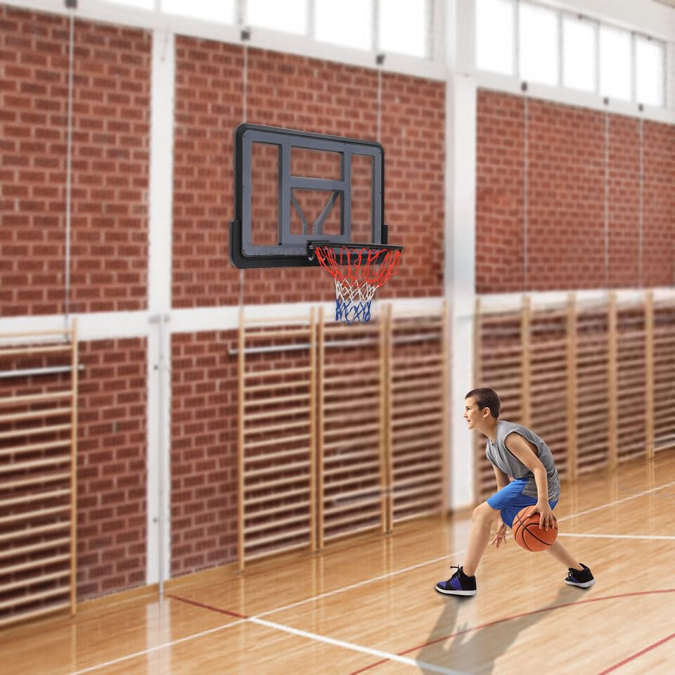 Wall Mounted Basketball Hoop System - 44 Inch Shatterproof Backboard with Rim Combo for Outdoor Sports & Driveway Games - Perfect for Home, School & Park Basketball Practice