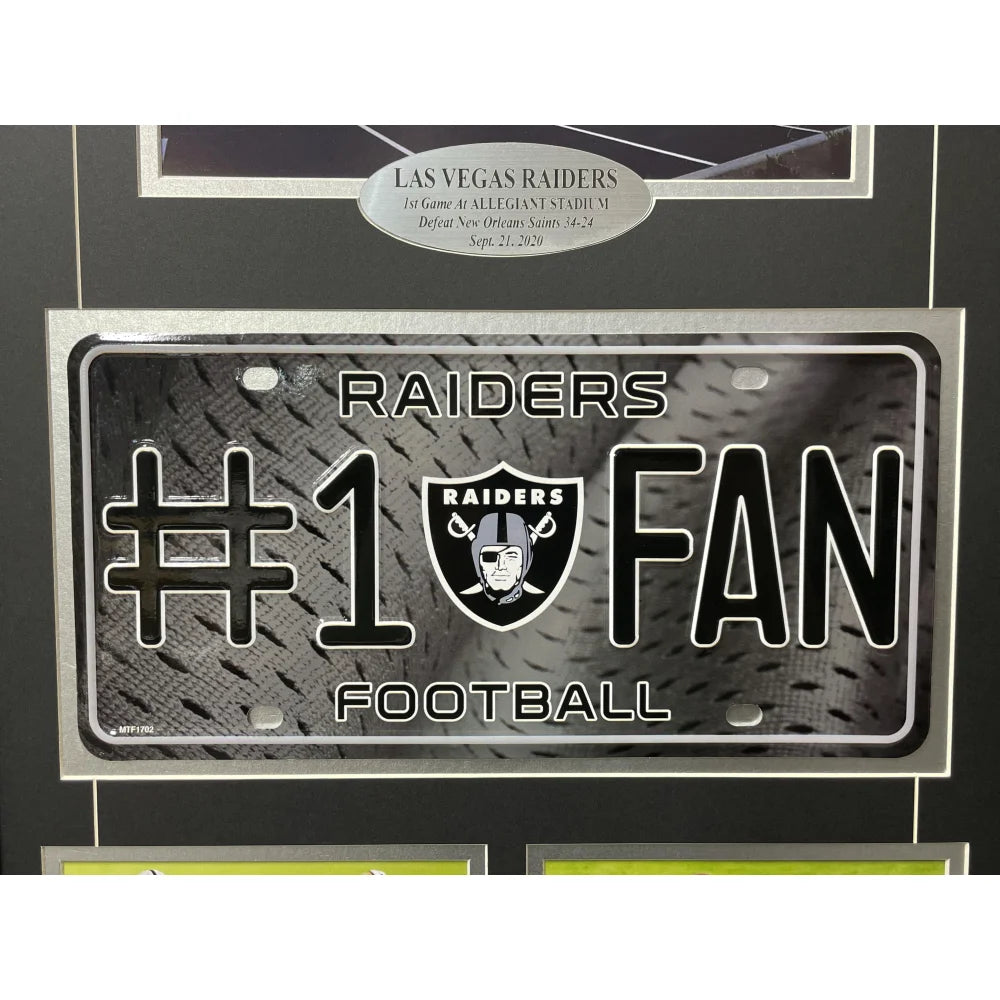 Las Vegas Raiders NFL Fan License Plate Framed Collage - Derek Carr Memorabilia for Allegiant Stadium - Perfect for Man Cave, Sports Bar & Game Room Decor