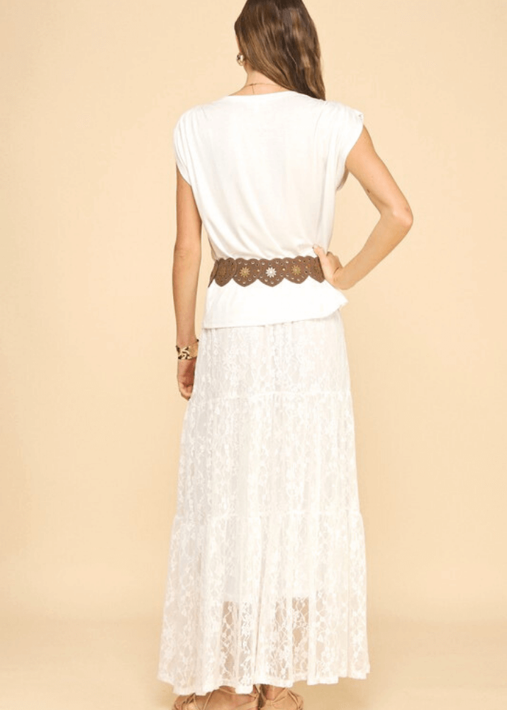Emily Off-White Lace Maxi Skirt for Women - Elegant Boho Long Skirt with Floral Embroidery - Perfect for Weddings, Beach Vacations & Summer Outfits