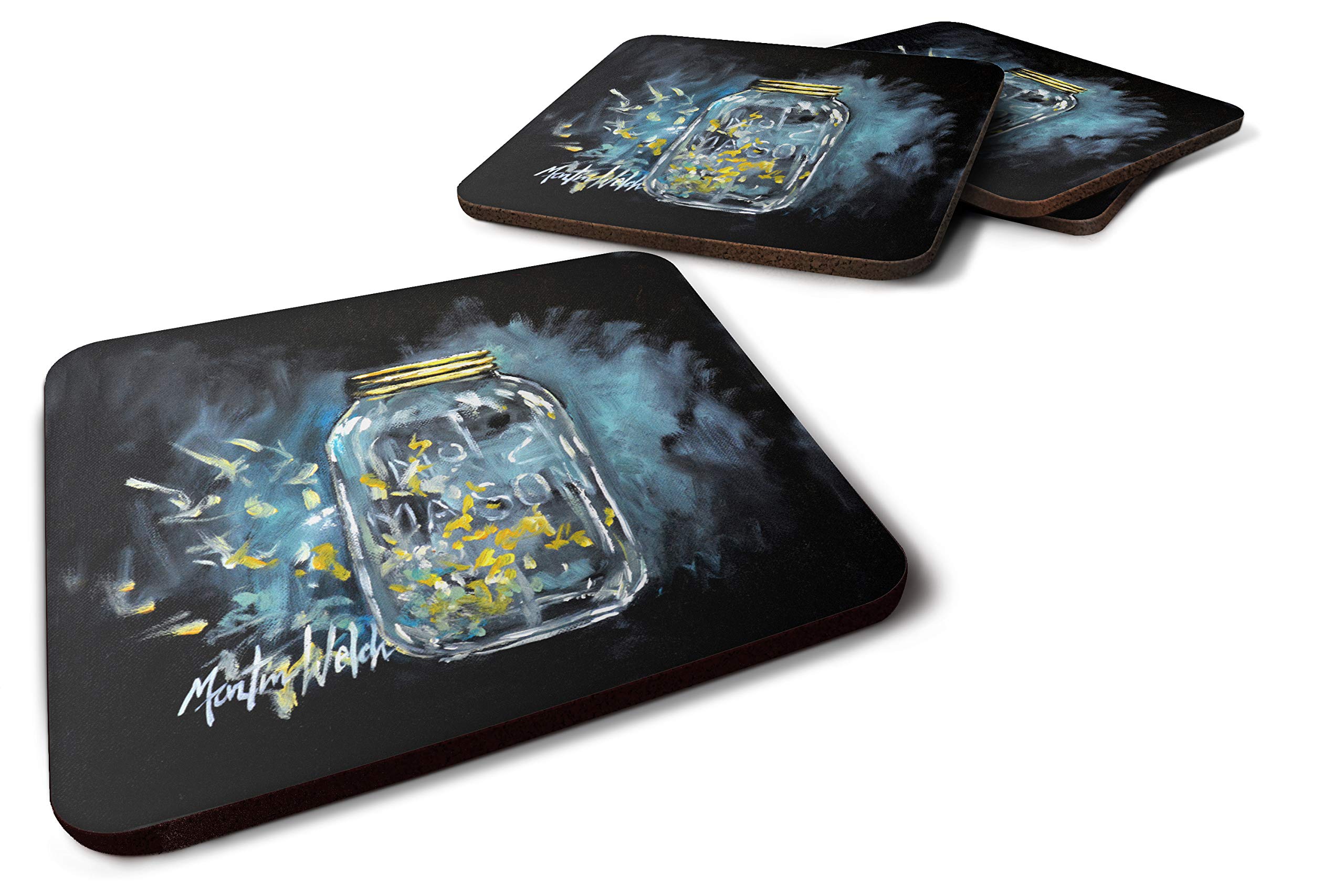 Caroline's Treasures MW1335FC Lightning Bugs Foam Coasters Set of 4 - Colorful Drink Protectors for Coffee Tables, Bar Countertops & Outdoor Patio Use
