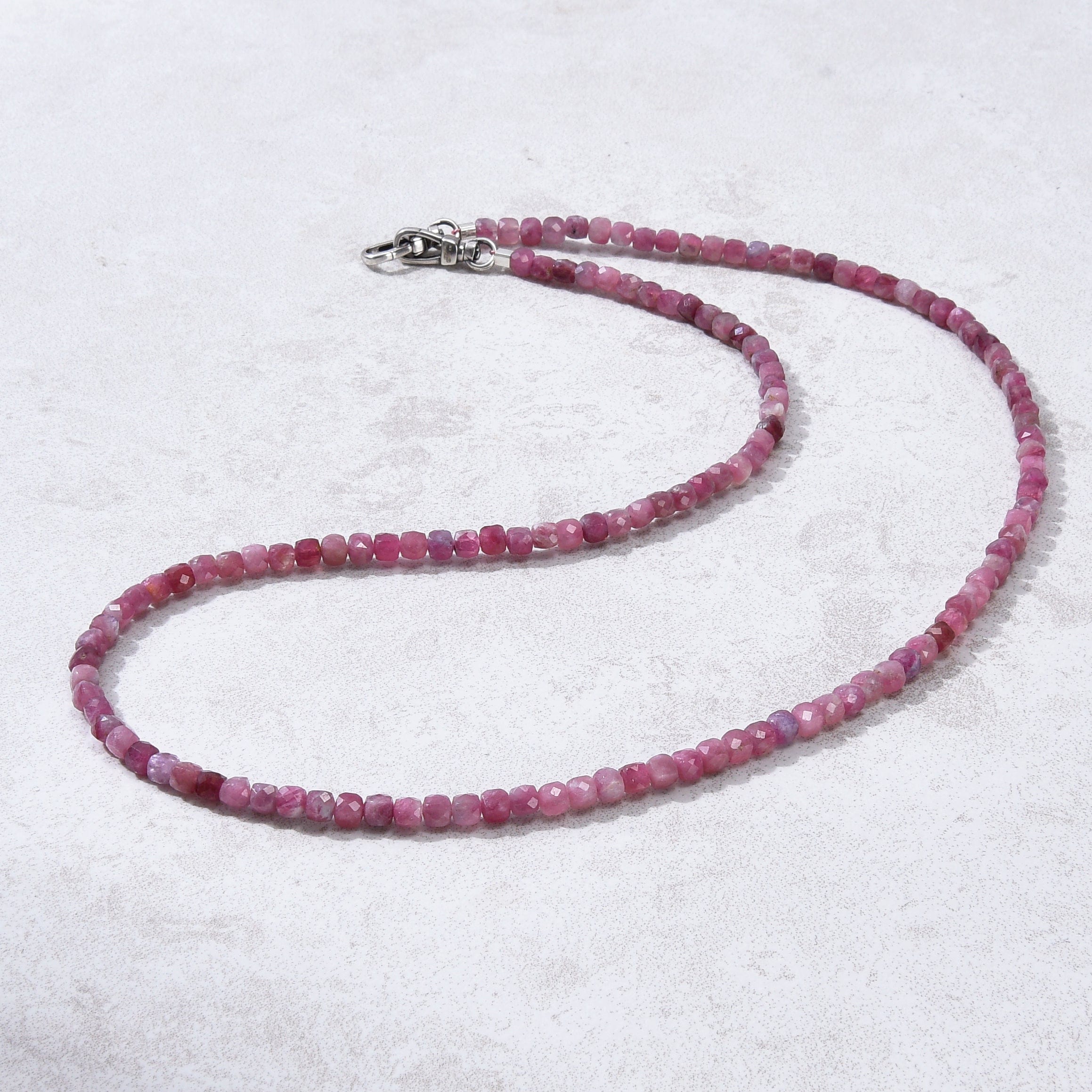 4mm Pink Tourmaline Faceted Cube Beaded Necklace & Multi-Wrap Bracelet Set - Elegant Jewelry for Women, Gift for Her, Birthday, Anniversary, Wedding, Party, Everyday Wear
