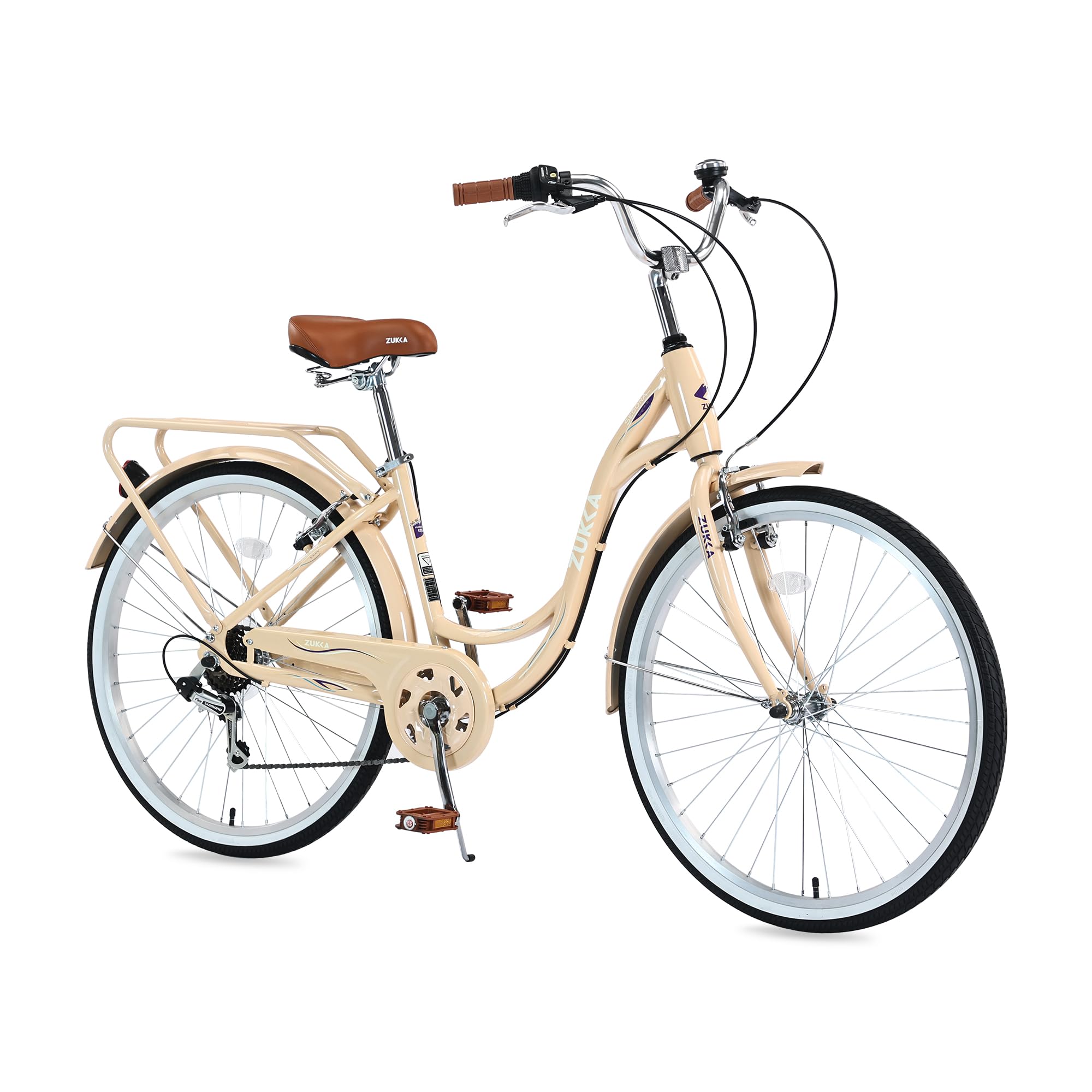 26 Inch Women's Beach Cruiser Bike - 7 Speed Commuter Bicycle with Lightweight High Carbon Steel Frame, Alloy Wheels & Comfortable Padded Seat - Perfect for Coastal Rides, City Commuting and Leisure Cycling