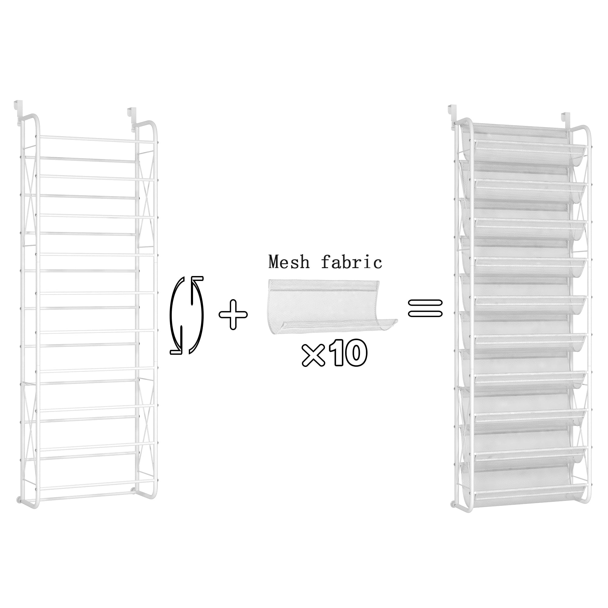 JSB 10-Tier Over The Door Shoe Organizer - Mesh Fabric Hanging Storage for Shoes, Clothes & Toys - Space Saving X-Structure Design - Perfect for Closet, Pantry & Bedroom (Matte White)