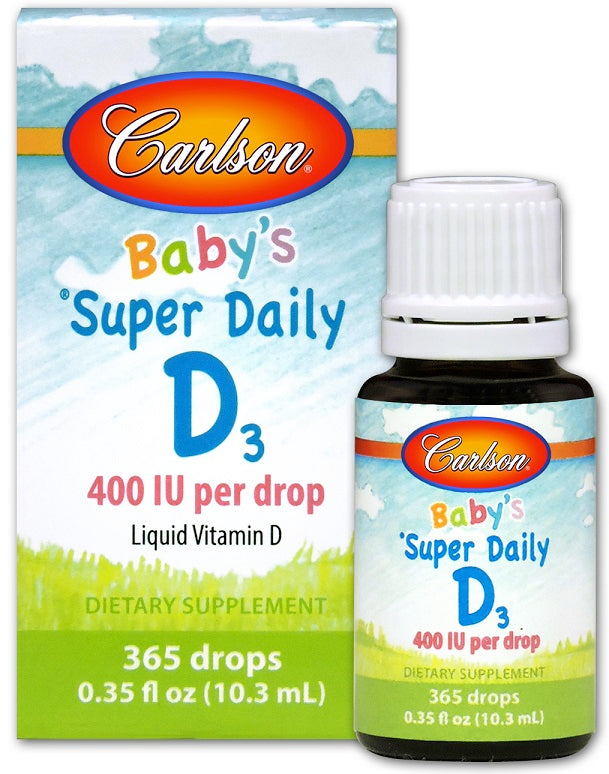 Carlson Labs Baby's Super Daily D3 Drops, 400 IU Vitamin D3 Supplement for Infants (10 ml) - Supports Healthy Bone Development & Immune System - Perfect for Breastfed Babies & Daily Nutrition