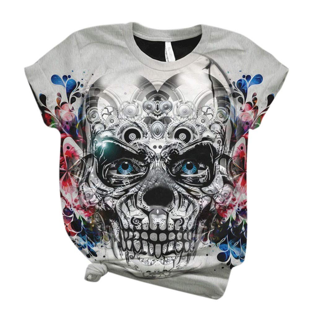 FZYLQY Women's Summer Short Sleeve T-Shirt - Skull Print Crewneck Tee, Soft & Loose Fit Casual Blouse | Cute Fashion Top for Streetwear, Concerts & Summer Outfits