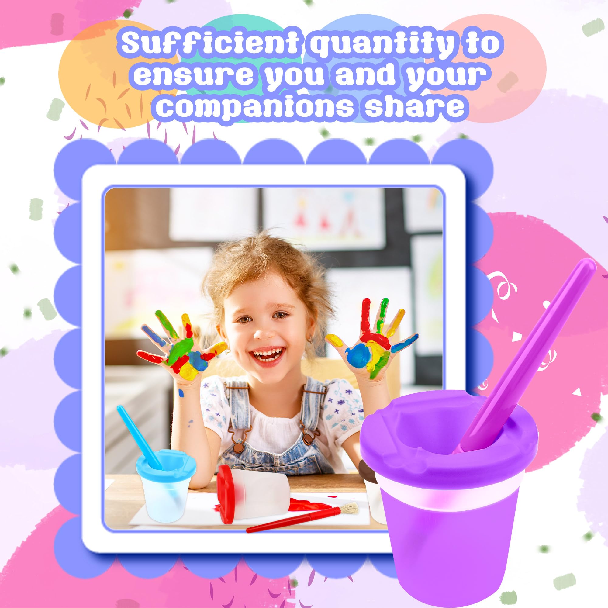 48 Pcs Kids Paint Cups with Lids - 24 No Spill Paint Containers & 24 Toddler Paint Brushes for Preschool Art Supplies, Classroom Furniture - Perfect for DIY Crafts, Home & School Painting Activities