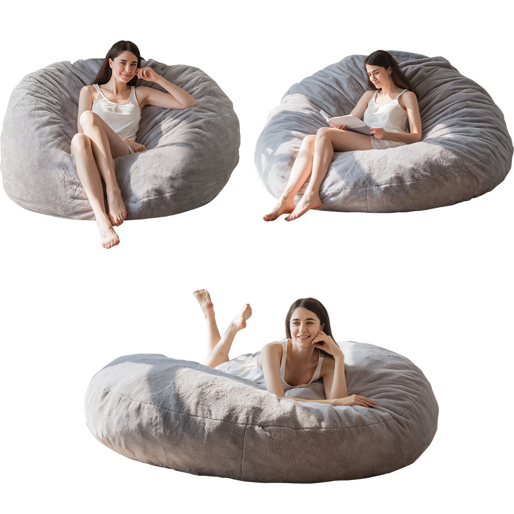 MAXYOYO Giant Fur Bean Bag Chair - Extra Large Round Soft Fluffy Bean Bag for Adults & Teens, Grey - Perfect for Living Room, Bedroom, Game Room & Dorm Decor