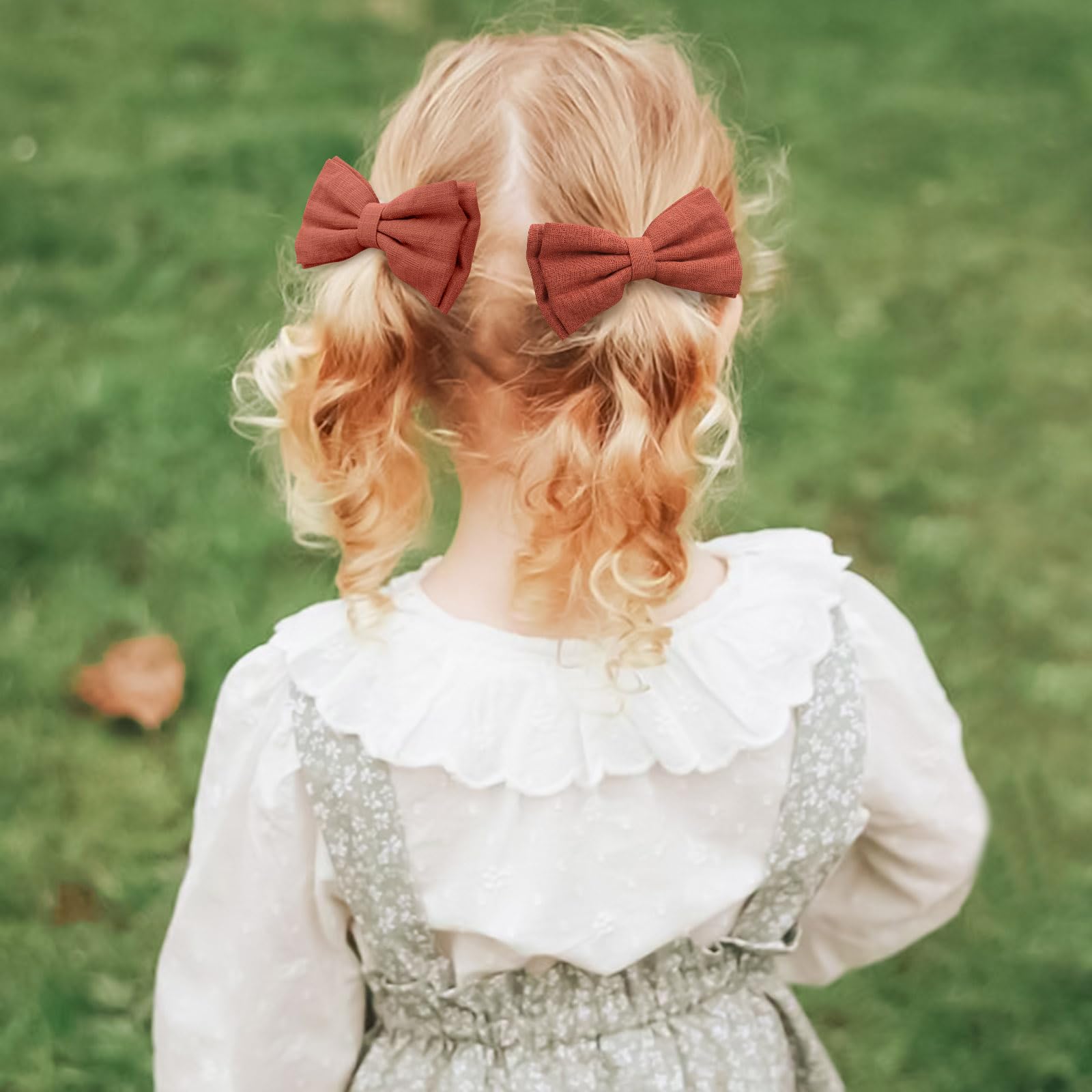 OAOLEER 20Pcs 3.5 Inch Neutral Linen Hair Bows Clips for Baby Girls - Double Bun Ponytail Bow Hair Barrettes for Infants, Toddlers & Kids (Linen Bows-B) | Perfect for Birthday Parties, Photo Shoots & Daily Outfits