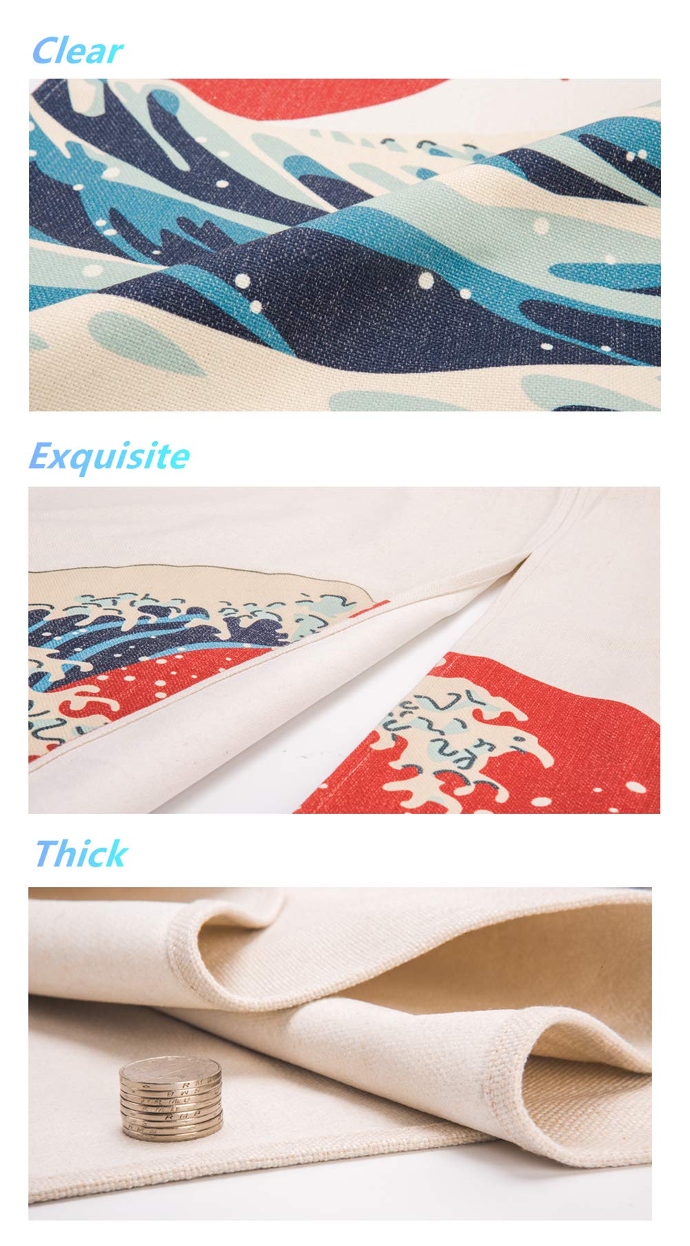 Japanese Noren Door Curtain - Cotton Linen Traditional Hokusai Ukiyoe Art Tapestry - 33.5