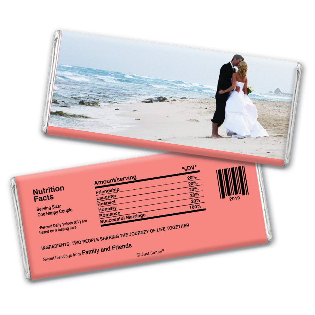 36 Count Personalized Wedding Candy Bars with Photo - Coral - Perfect for Bridal Showers, Receptions, and Party Favors
