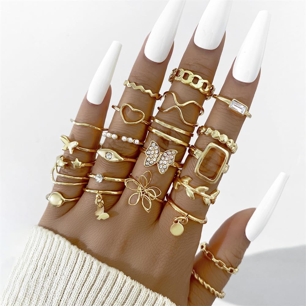 48PCS Vintage Butterfly Heart Snake Rings Set - Gold Plated Geometric Hollow Rings for Women & Girls - Latest Stylish Jewelry for Parties, Gifts & Everyday Wear