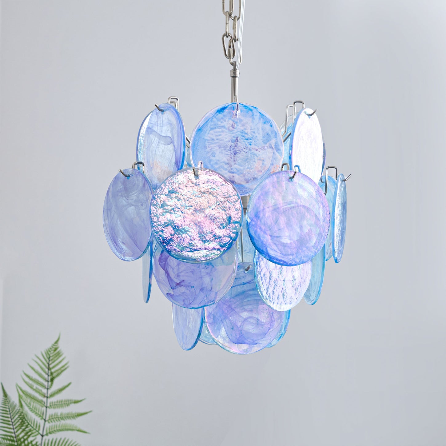 Blue Murano Glass Disc Chandelier - Elegant Venetian Style Ceiling Light Fixture for Dining Room, Living Room & Bedroom Decor