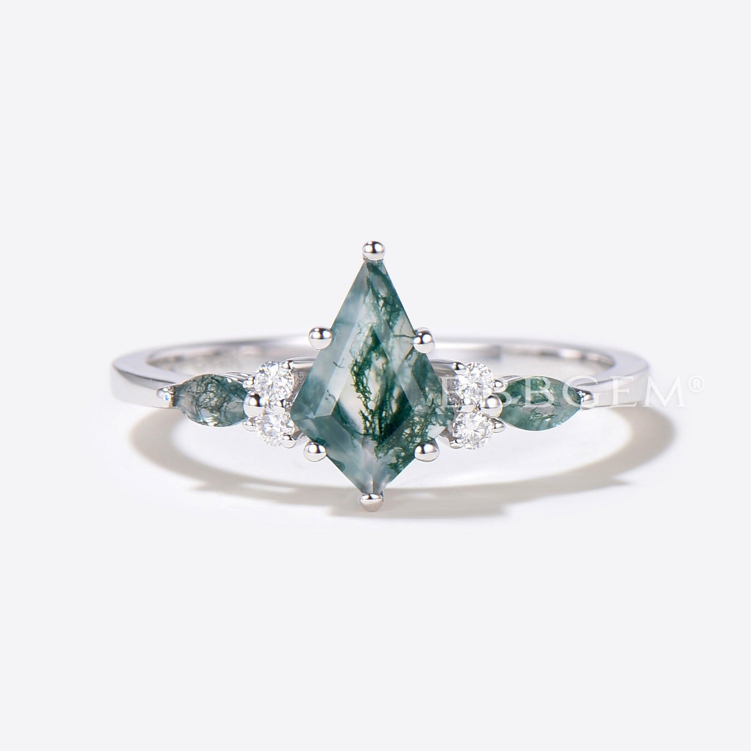 7 Stone Cluster Kite Aquatic Agate Engagement Ring Set - Elegant Wedding Band for Women, Unique Promise Ring for Her, Perfect for Proposals & Anniversaries