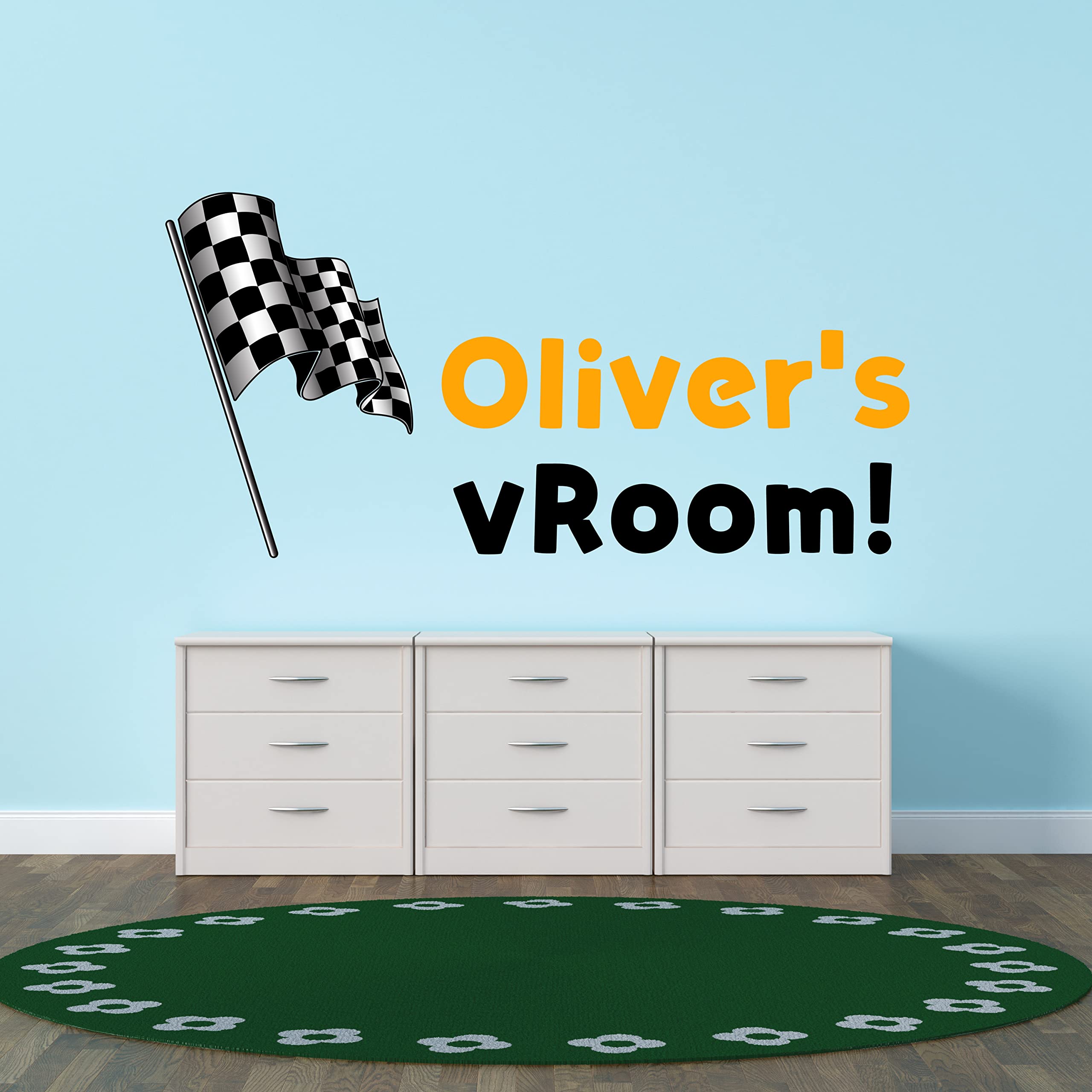 Custom Name Waving Sports Racing Flag Vinyl Wall Decal - 40