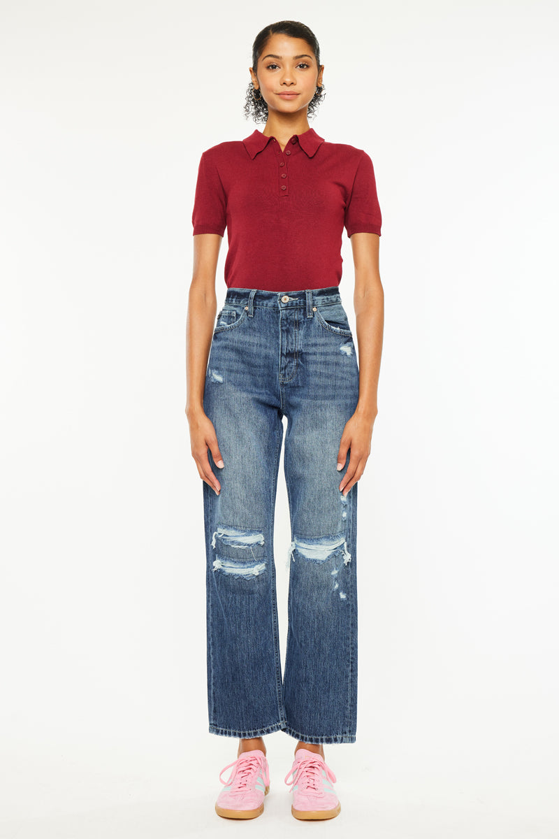 Kiara Ultra High Rise 90's Boyfriend Jeans for Women - Vintage Distressed Denim Pants with Stretch - Perfect for Casual Outfits & Streetwear Fashion