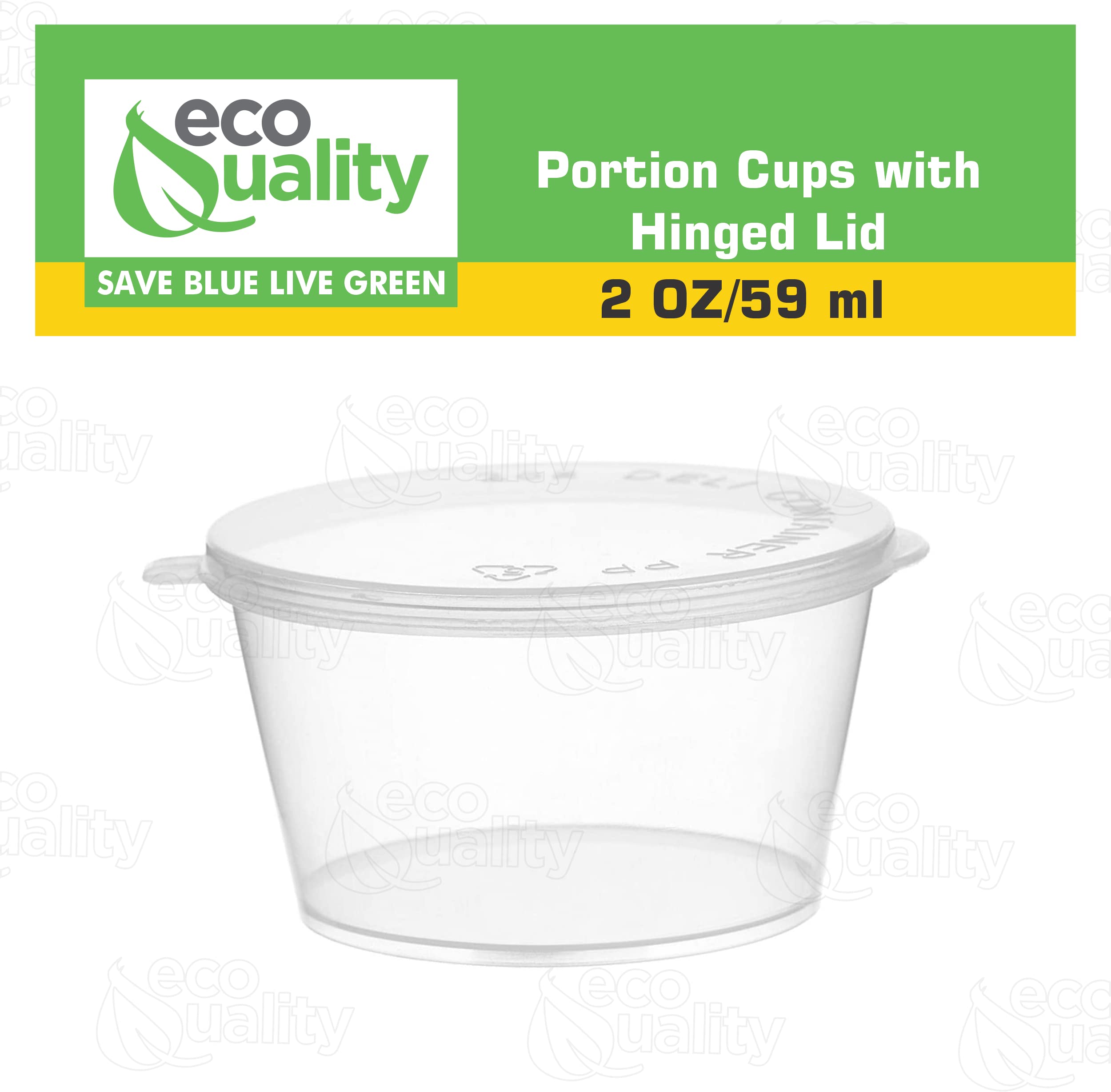 EcoQuality 2 Oz Leak Proof Plastic Condiment Cups with Hinged Lids - BPA Free Portion Containers for Sauces, Dressings, Jello Shots, Slime, Food Storage - Ideal for Restaurants, Catering, Parties & Home Use (Pack of 1000)