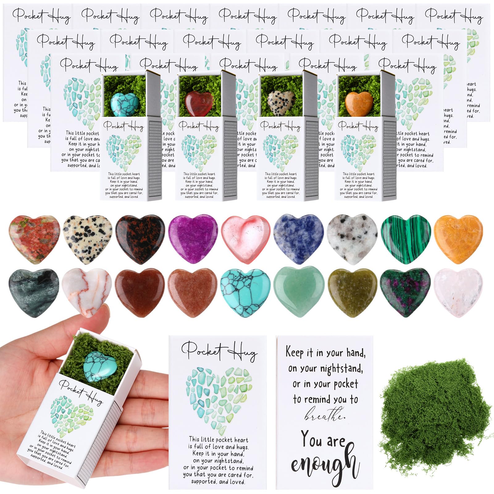 36 Sets Bulk Pocket Hug Tokens - Heart Shaped Natural Stones for Emotional Support, Inspirational Gifts for Coworkers, Employees & Nurses - Includes Thank You Cards - Perfect for Workplace Appreciation, Nurse Week & Stress Relief Gifts