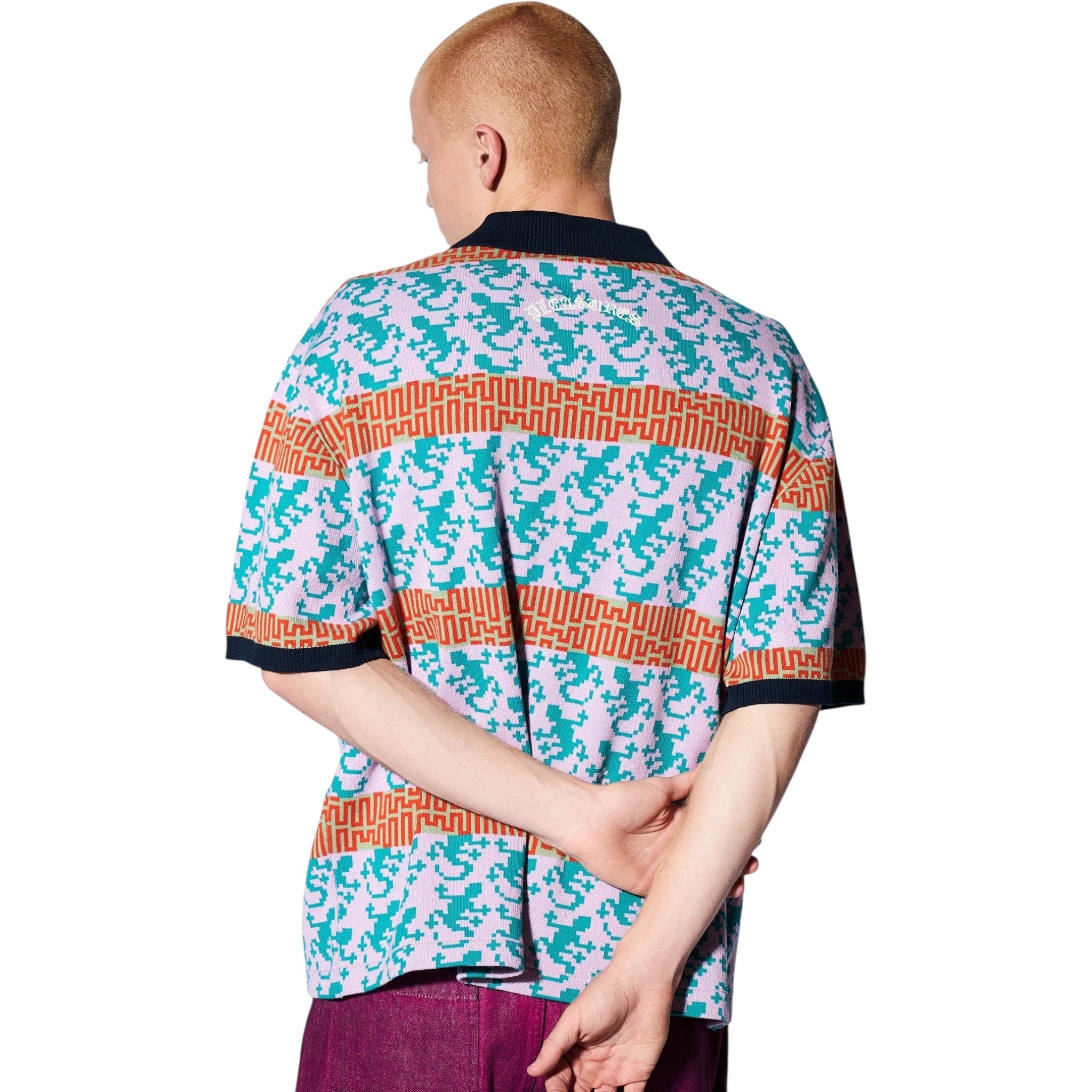Pleasures Gecko Jacquard Polo Shirt for Men - Stylish Casual Multi-Color Design - Perfect for Summer Outings, Golf, and Everyday Wear