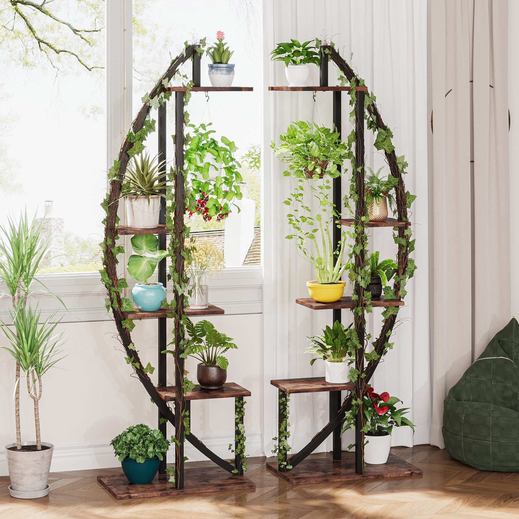 5 Tier Plant Stand Pack of 2 - Multi Layer Bonsai Flower Rack for Indoor Outdoor Garden, Balcony, Patio Decor - Sturdy Metal Shelf for Plants, Flowers, Succulents
